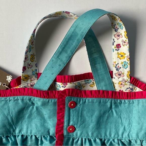 Matilda Jane Shirt Size 12 NWT Enchanted Garden Smock Top New Aqua Pink Trim - Picture 11 of 16